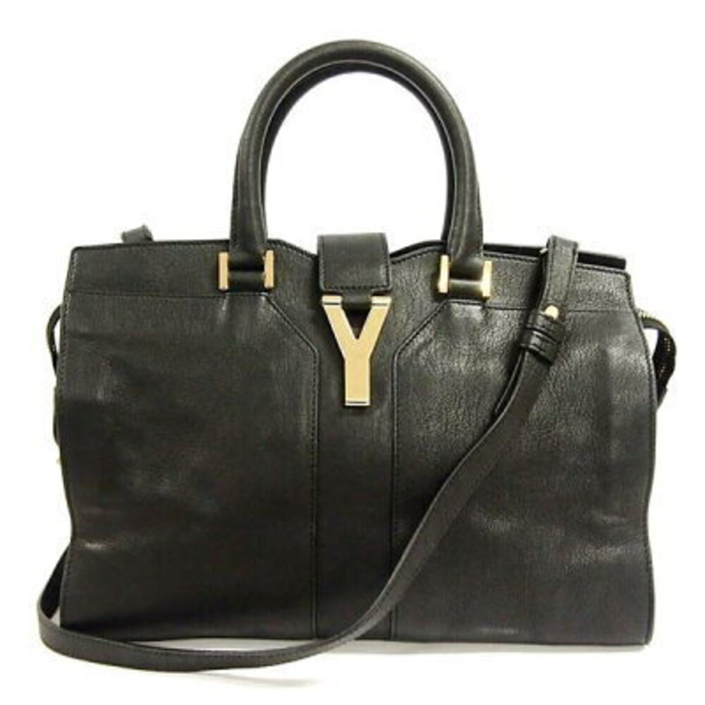 SAINT LAURENT PARIS Line Cabas Shoulder Handbag Black Yves